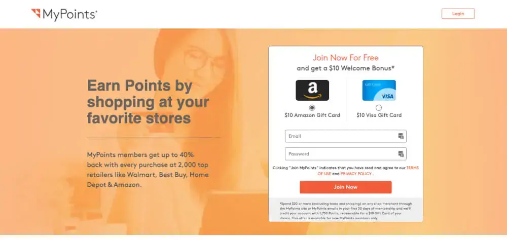 My Points Hero image featuring a Sign Up form and a title inviting to earn points by shopping
